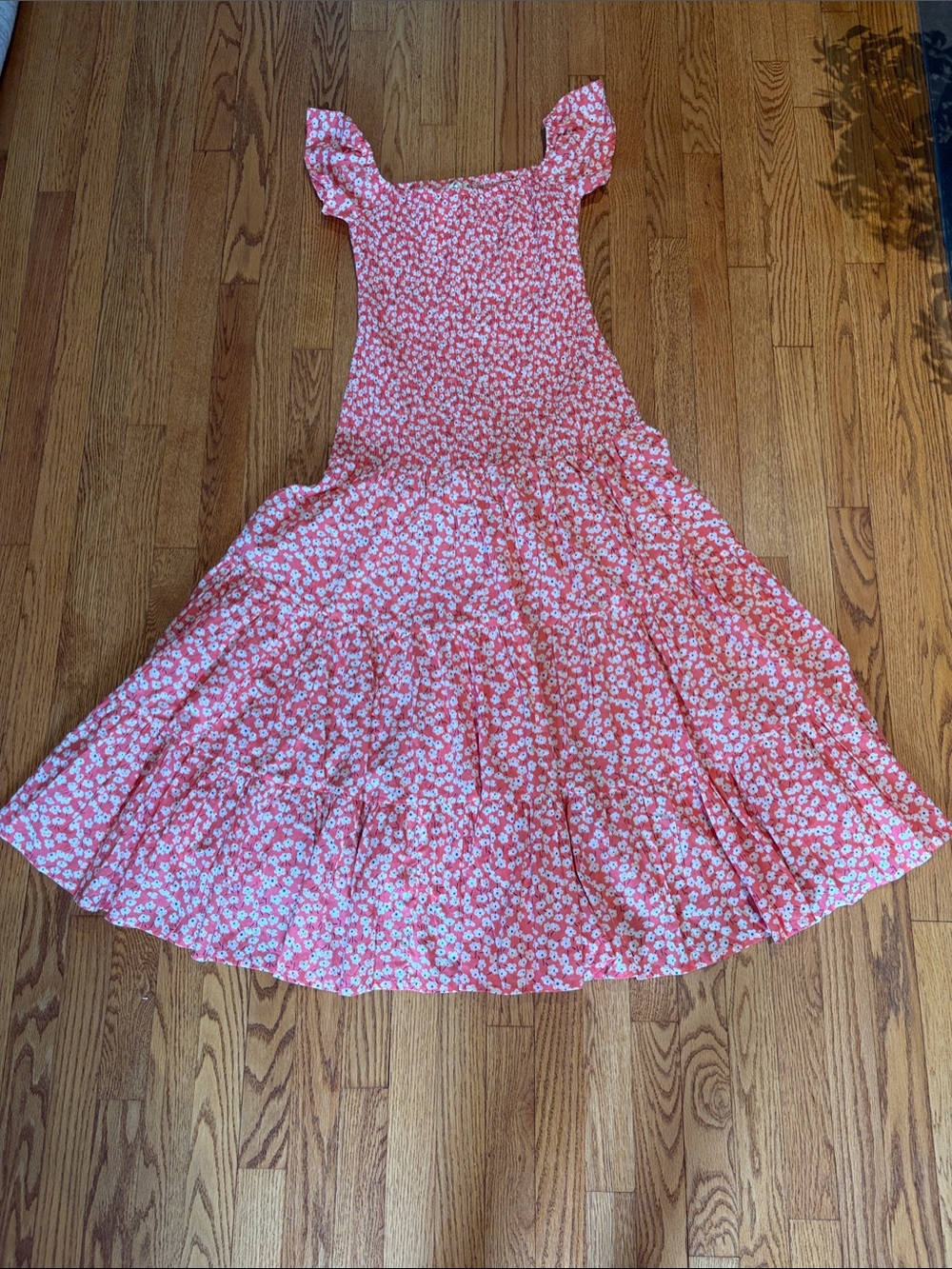 Floral Pink Maxi Dress with Smocked Bodice